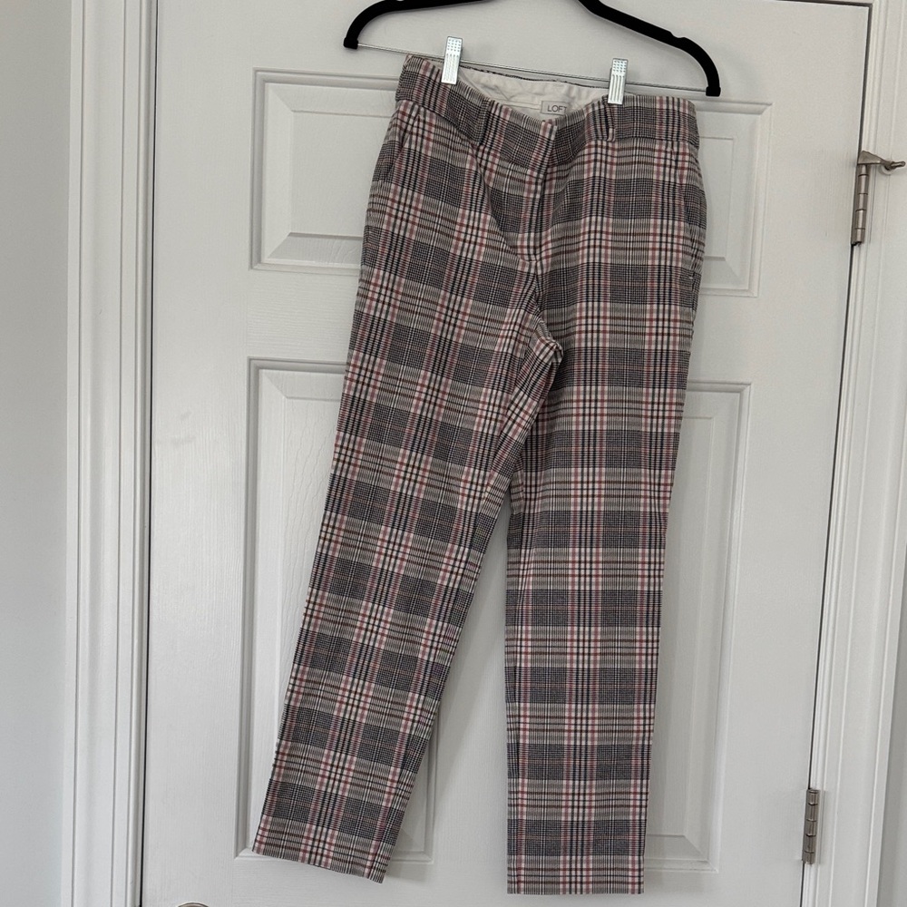 LOFT Women's Plaid Straight Leg Pants - Black, Gray, Pink